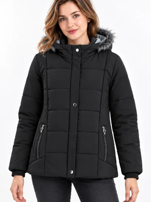 black puffer winter jackets for women with hood LM 2052