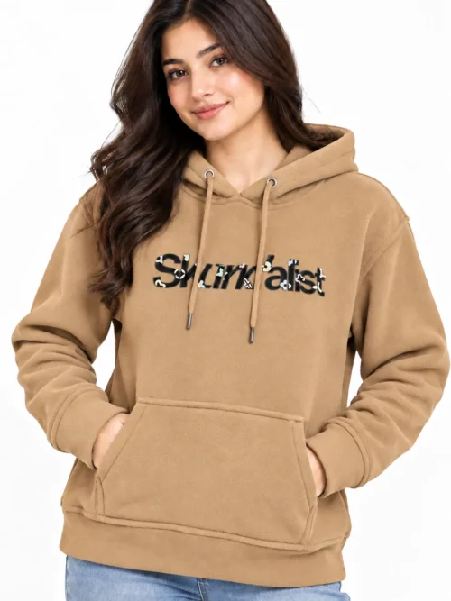 Women's Camel  Winter Hoodie with Start Graphic Print  SK 5200