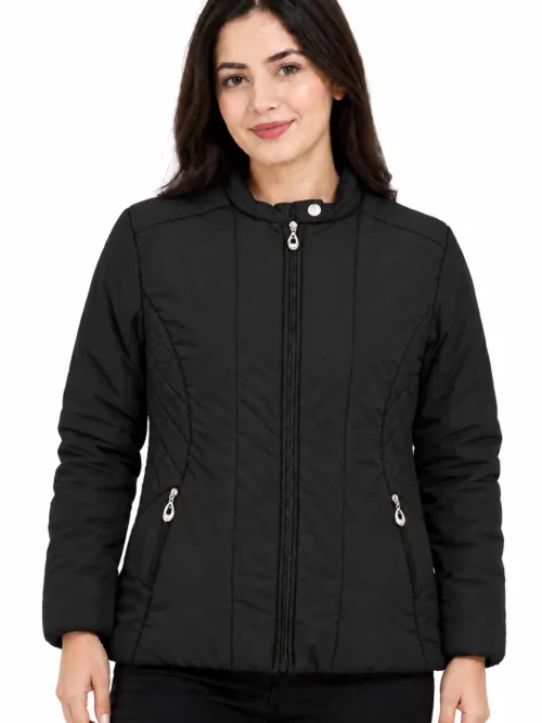 stylish black winter jackets for women with high collar LM 1634