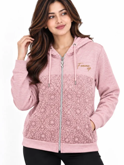 Premium Pink Printed Winter Jacket  For Women  SK 5820