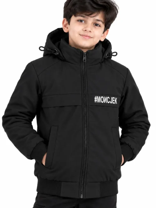 Kids Black Hooded Winter Jacket with Full Zip   BB 3790