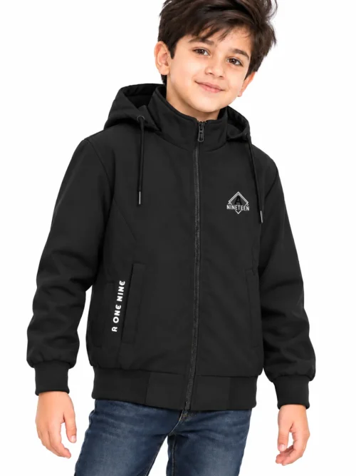 Kids Black Hooded Winter Jacket with Full Zip  BB 3750