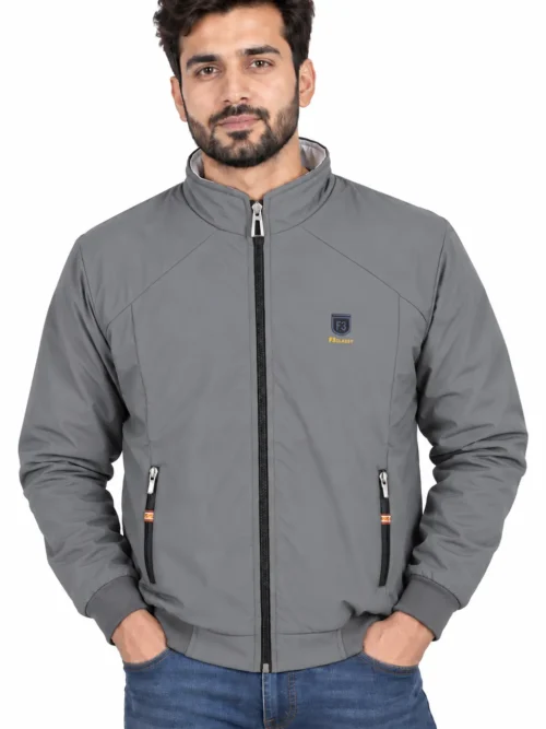 Men's Grey Winter Jacket with Stand Collar and Pockets  HP 703
