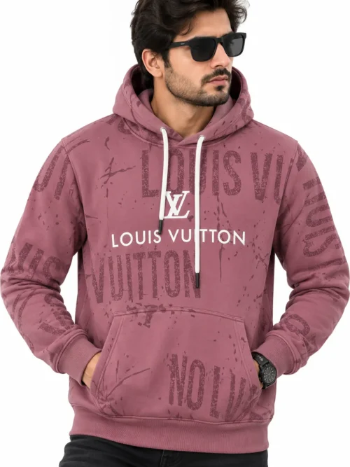 Men's Dusty Rose Pink Printed Winter Hoodie  AI 9200