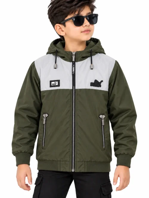 Kids' Olive Green Premium Color-Block Winter Jacket  BC 5629
