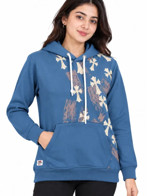 Blue Floral Printed Winter Hoodie for Women  NGH 2T-210-14
