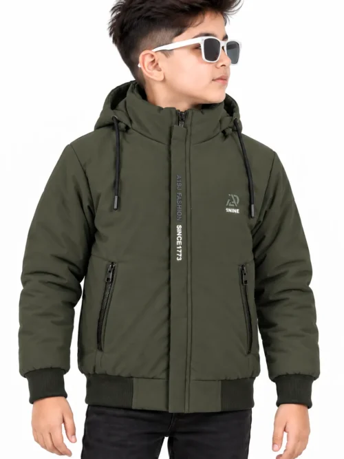Boys' Olive Green Hooded Winter Jacket  BB 13015