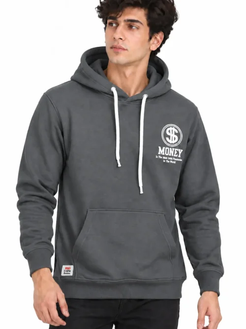 Men's Charcoal Grey Printed Winter Hoodie  NGH 2T-210-8
