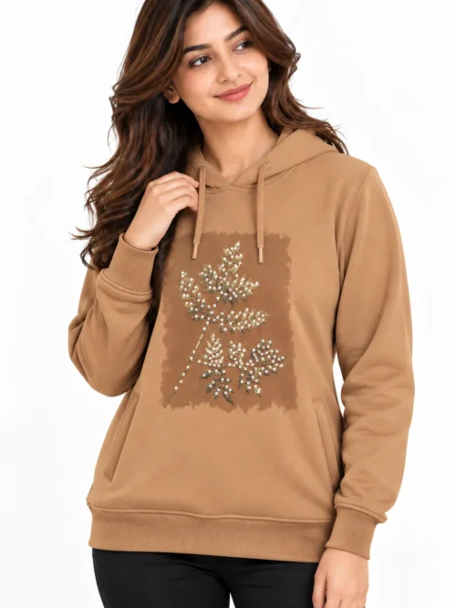 Women's Camel Brown Winter Hoodie   AT 2902