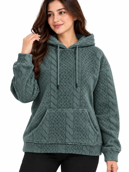 Women's Teal Green Textured Winter Hoodie  SK 5350