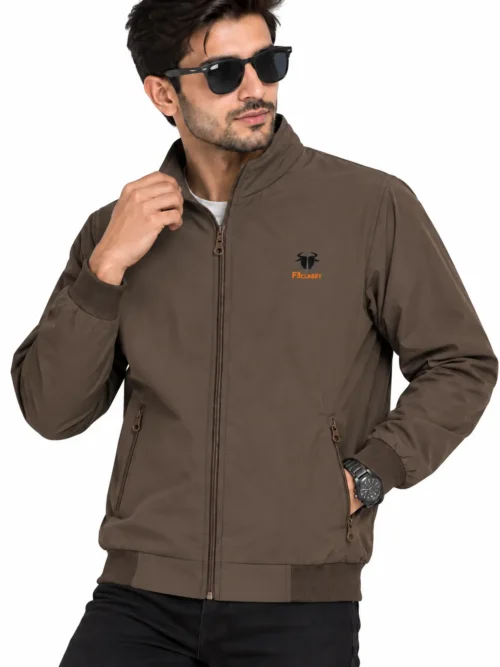 Men's Dark Brown Winter Jacket with Stand Collar  HP 795