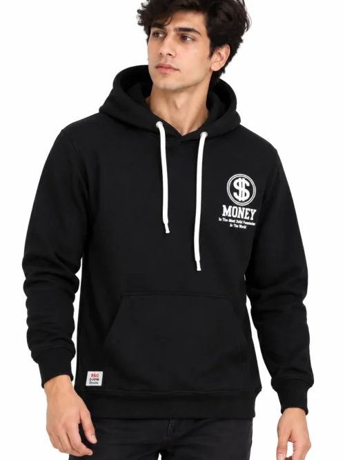 Men's Premium Black Printed Winter Hoodie  NGH 2T-210-8