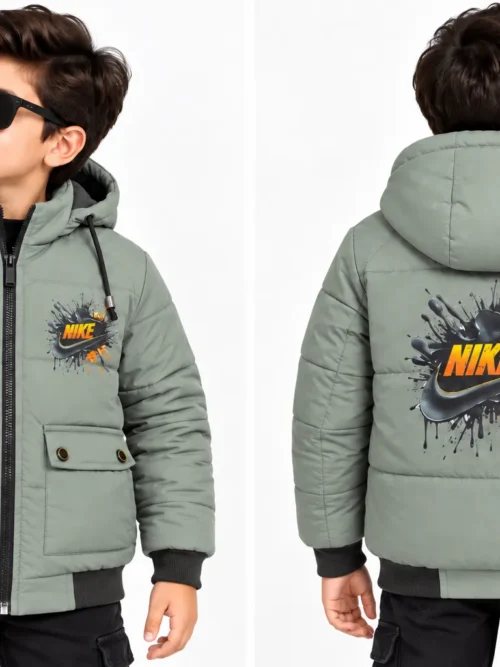 Kids' Stylish Sage Green Hooded Winter Jacket  BC 5614