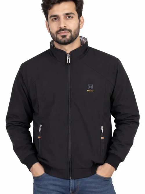 Men's Black Winter Jacket with Stand Collar and Pockets  HP 703