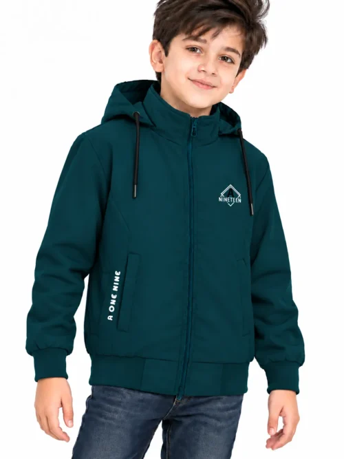 Kids Deep Teal Hooded Winter Jacket with Side Pockets  BB 3750