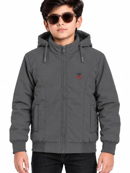 Kids' Charcoal Grey Hooded Winter Jacket  BB 2129