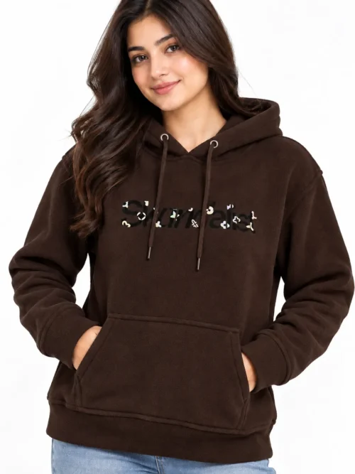 Women's Dark Brown Winter Hoodie with Graphic Print SK 5200