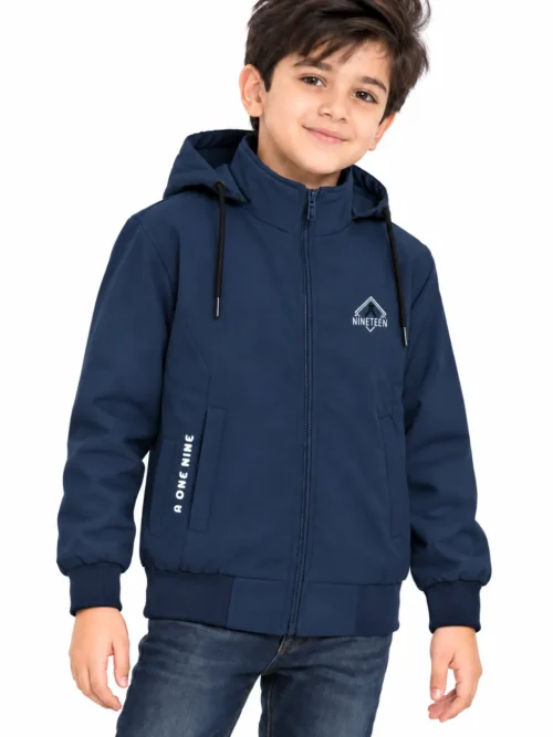Kids Navy Blue Hooded Winter Jacket with Full Zip BB 3750