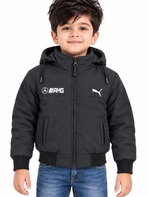 Kids Dark Grey Hooded Winter Jacket with Full Zip  BB 3770